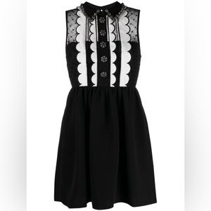 Self Portrait black white embellished Peter Pan collar school girl dress S